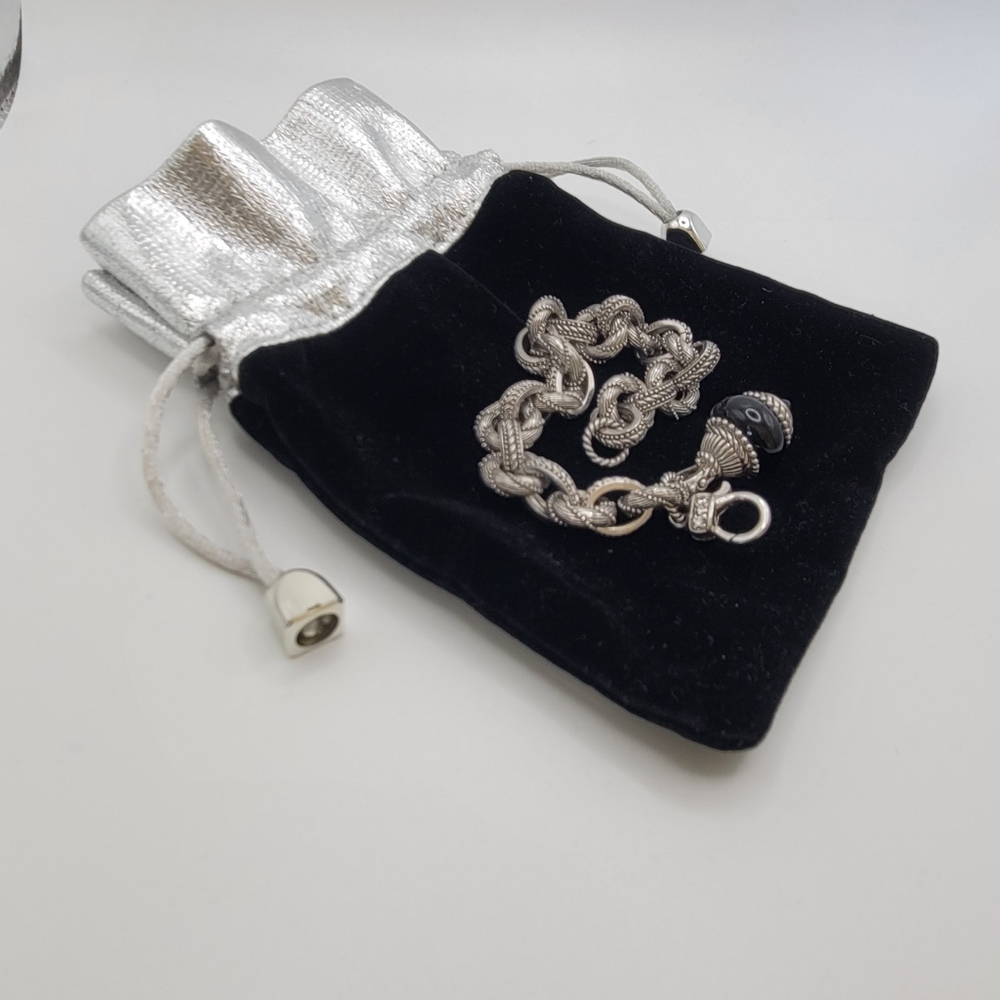 Judith Ripka heavy silver 925 bracelet with cabachon amethyst